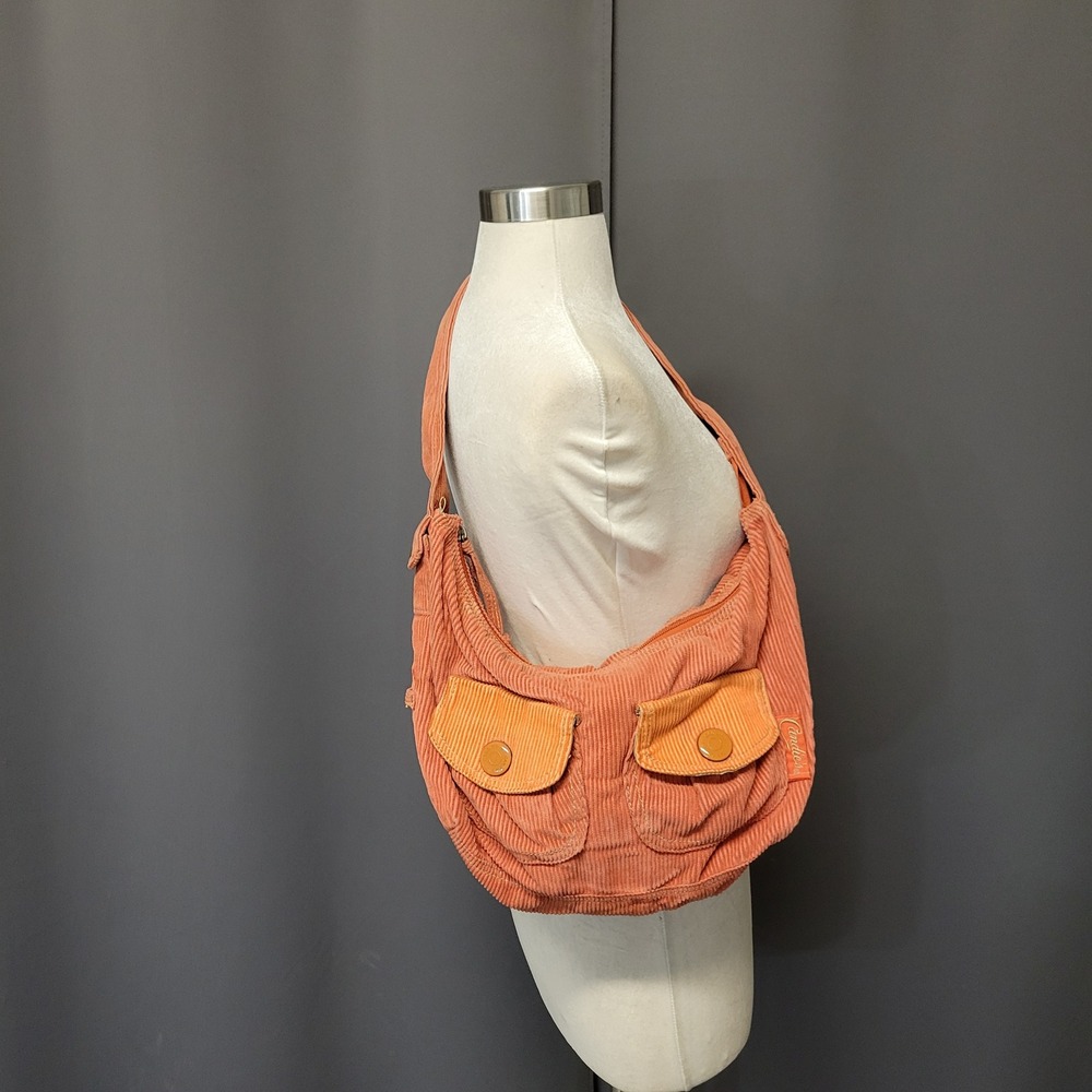 Vintage y2k Candie's Shoulder Bag Orange Corduroy‎ Hobo Cargo Pockets Medium